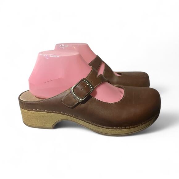 Dansko Britney Brown Leather Slip On Buckle Mary Jane Clogs Mules 39 Sz 8.5 Used - Picture 3 of 6